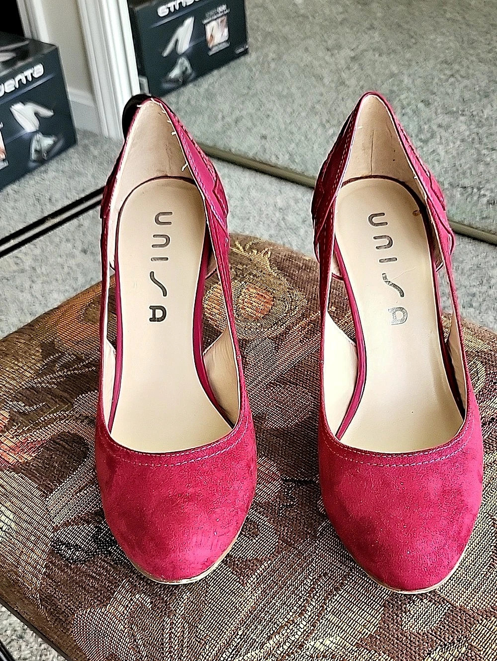Unisa Dark Pink (Sorta Magenta) Suede-Effect Pointed Toe Heels
